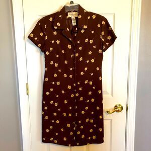 Evan Picone Brown & Cream Floral Button Front Dress Size 10